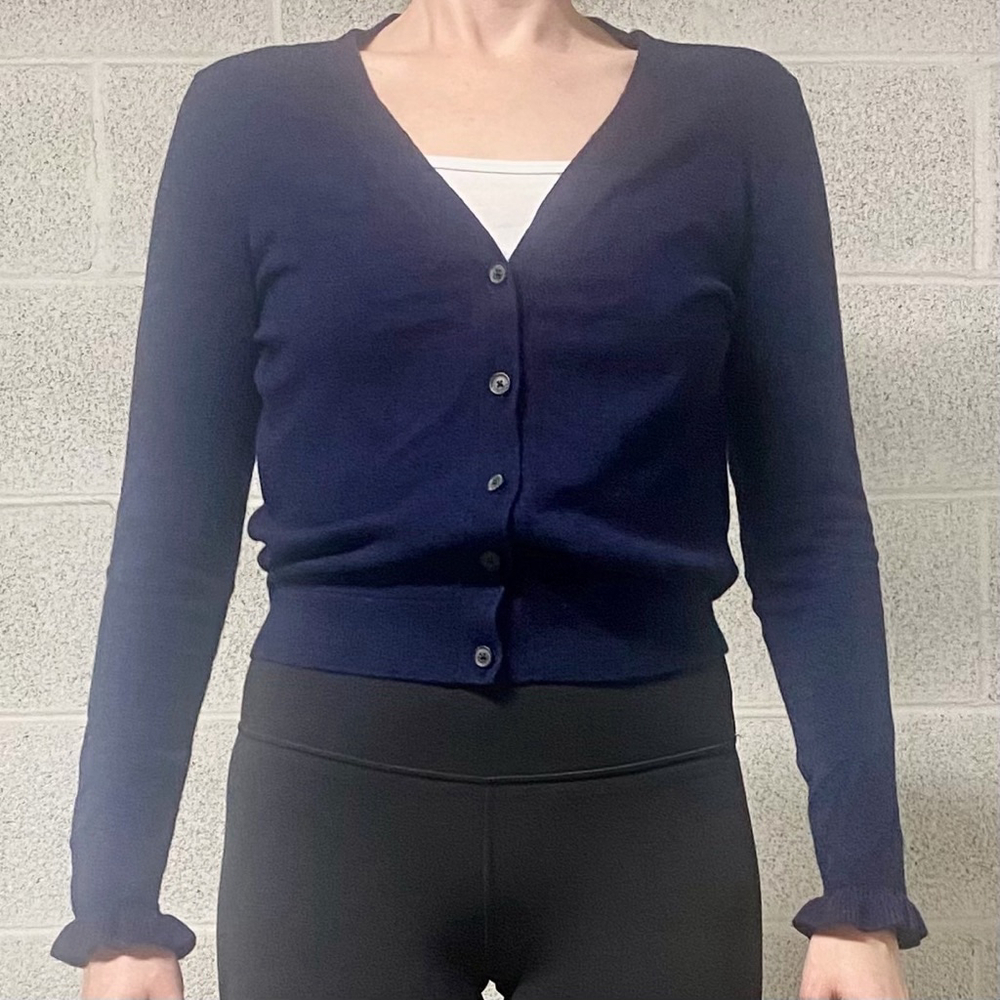 Navy Blue Banana Republic Merino Wool/Cashmere Cardigan with Ruffle Sleeve